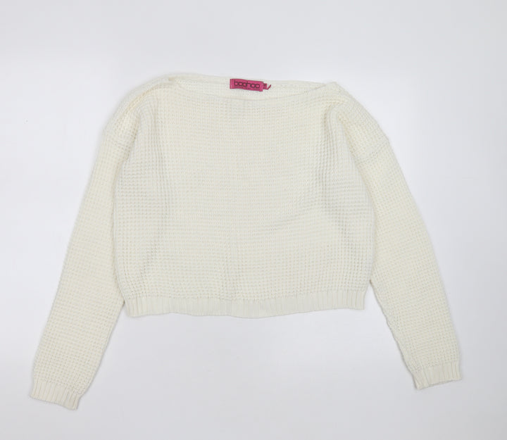 Boohoo Womens Ivory Round Neck  Acrylic Pullover Jumper Size S