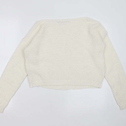 Boohoo Womens Ivory Round Neck  Acrylic Pullover Jumper Size S