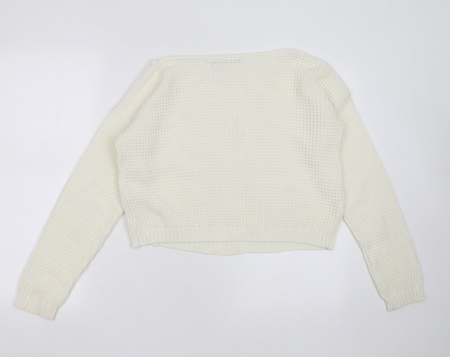 Boohoo Womens Ivory Round Neck  Acrylic Pullover Jumper Size S