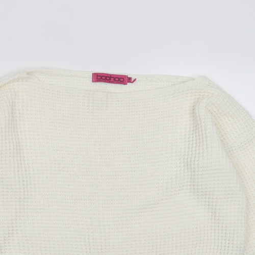 Boohoo Womens Ivory Round Neck  Acrylic Pullover Jumper Size S