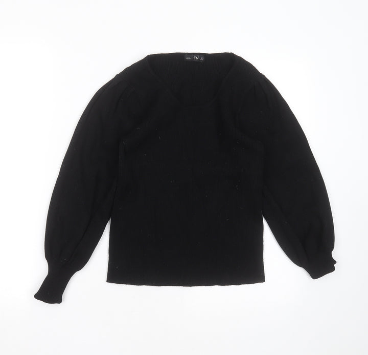 F&F Womens Black Round Neck Viscose Pullover Jumper Size 12