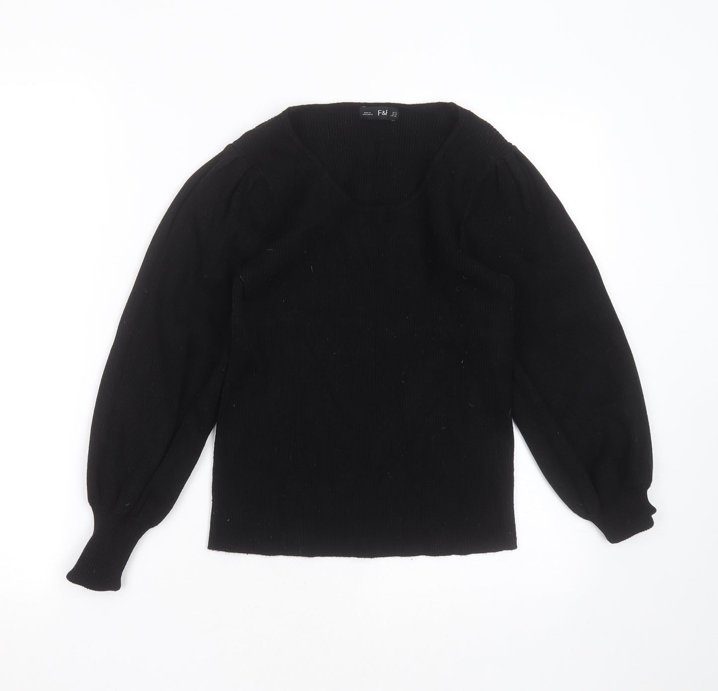 F&F Womens Black Round Neck  Viscose Pullover Jumper Size 12
