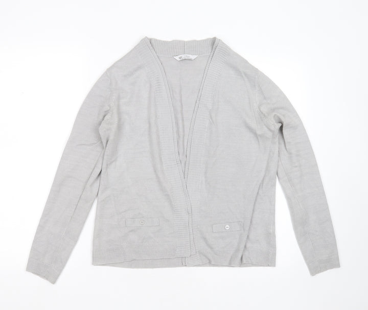 BHS Womens Grey V-Neck Acrylic Cardigan Jumper Size 12