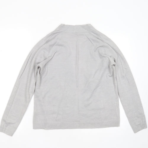 BHS Womens Grey V-Neck  Acrylic Cardigan Jumper Size 12