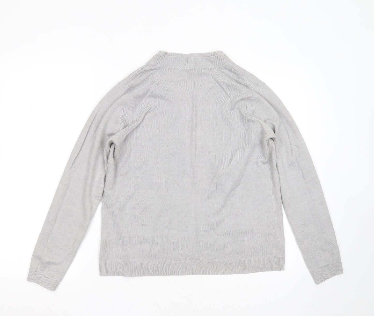 BHS Womens Grey V-Neck  Acrylic Cardigan Jumper Size 12