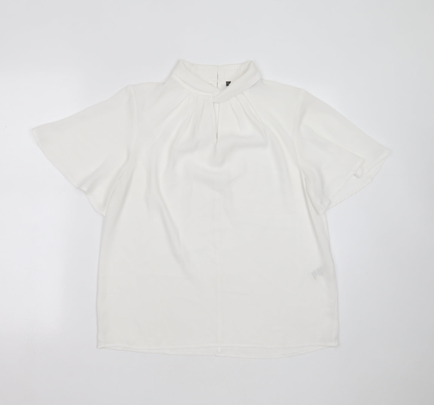 Preworn Womens White  Polyester Basic Blouse Size 12 Round Neck