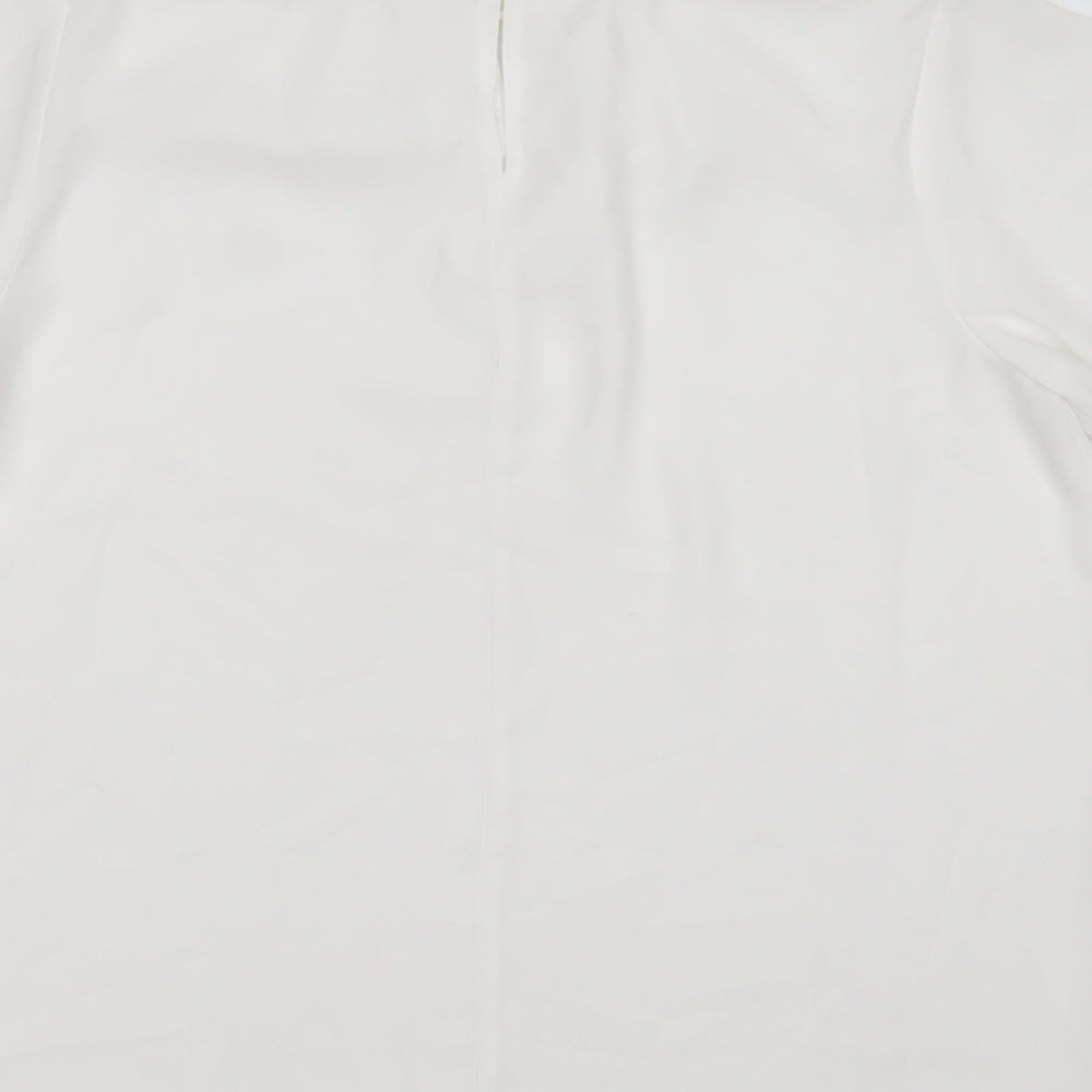 Preworn Womens White  Polyester Basic Blouse Size 12 Round Neck