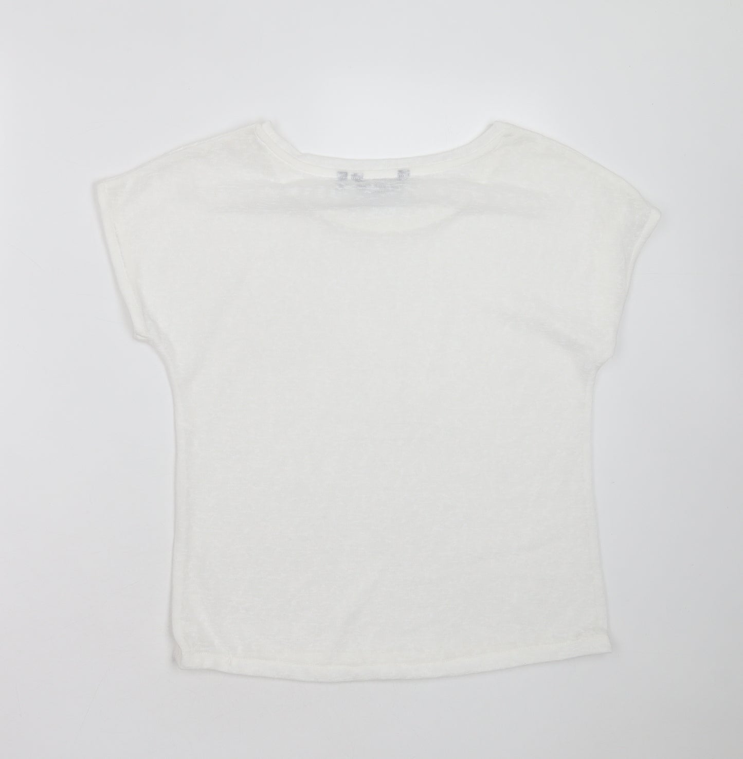 Peacocks Womens White Round Neck  Polyester Pullover Jumper Size 10