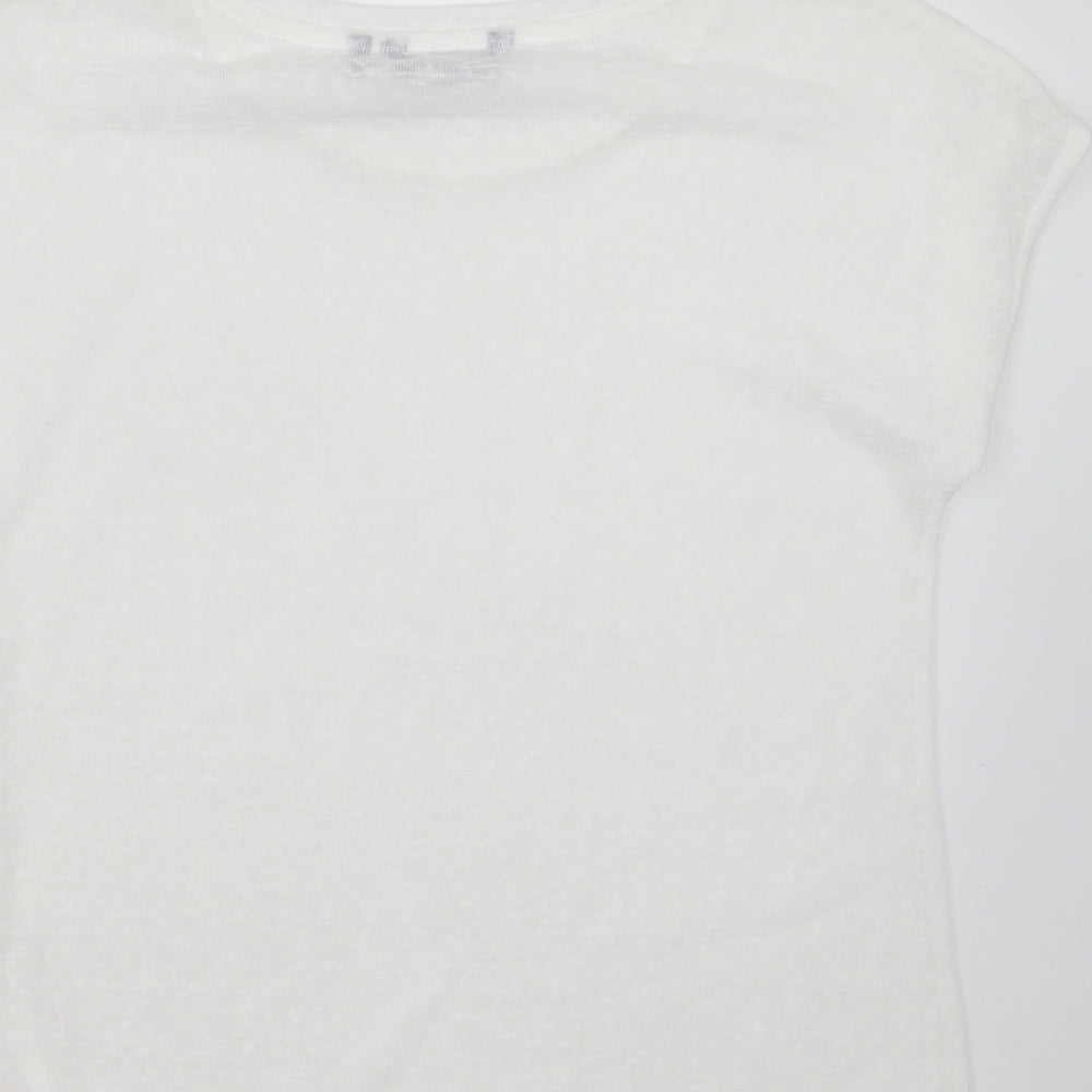 Peacocks Womens White Round Neck  Polyester Pullover Jumper Size 10