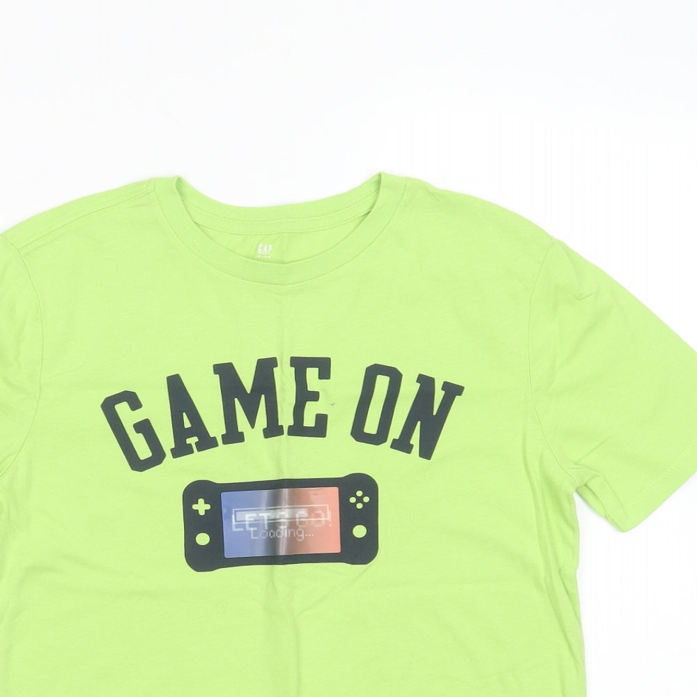 Gap Boys Green  Cotton Basic T-Shirt Size 10-11 Years Round Neck  - gaming