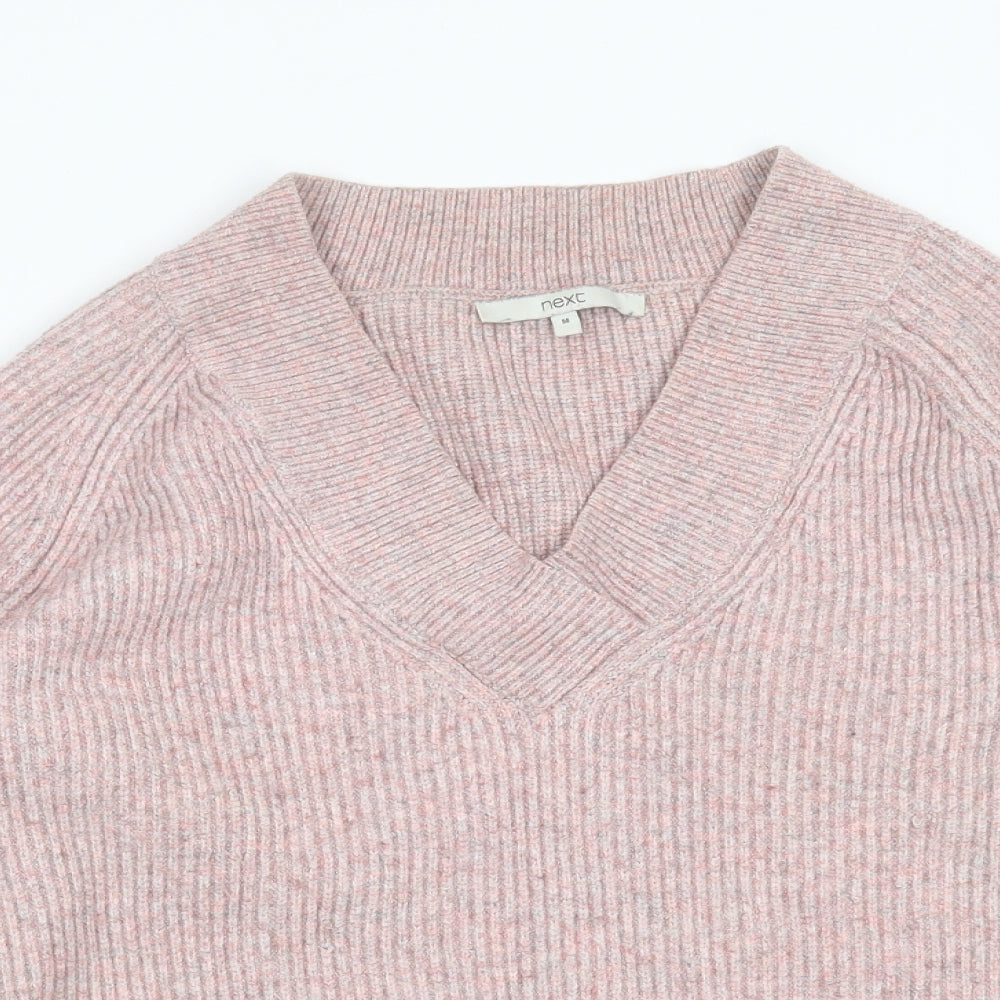 NEXT Womens Pink V-Neck  Viscose Pullover Jumper Size M