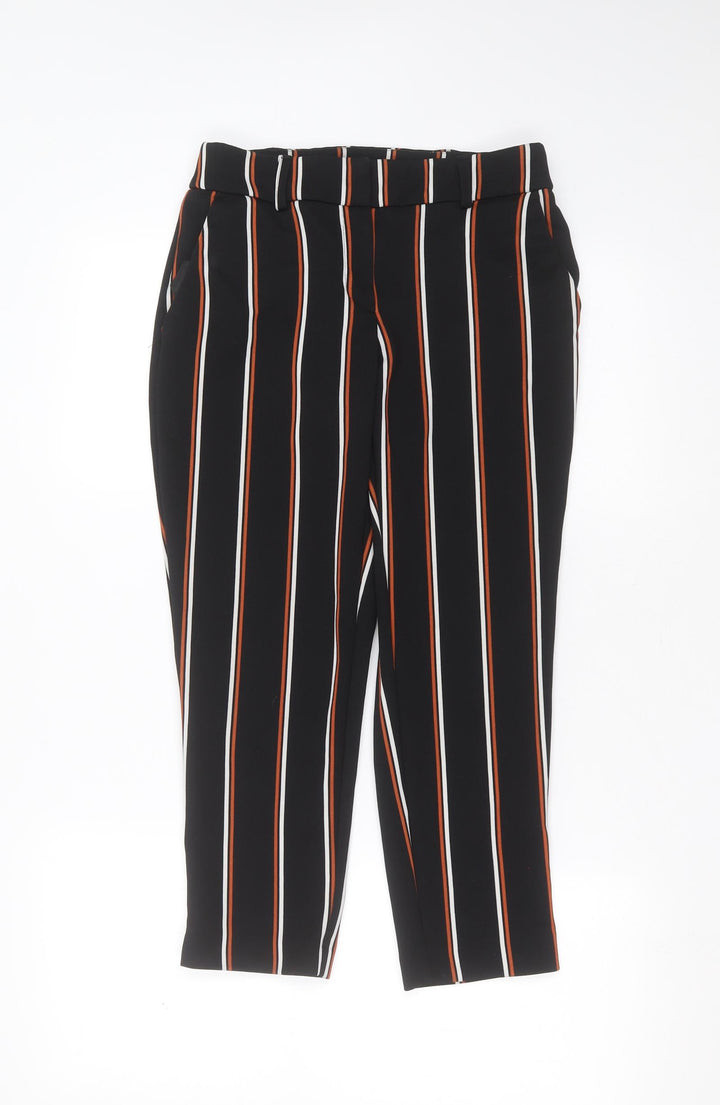 Dorothy Perkins Womens Black Striped Polyester Trousers Size 6 L24 in Regular - cropped