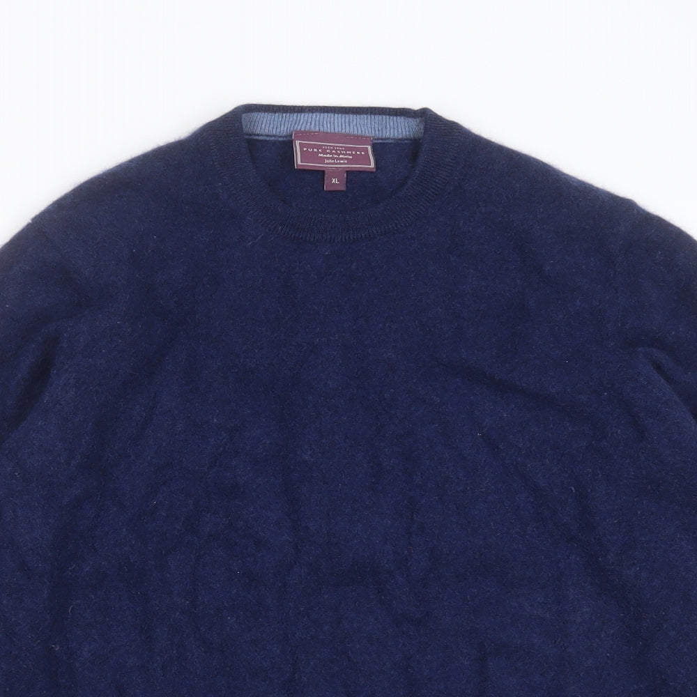 John Lewis Mens Blue Round Neck  Cashmere Pullover Jumper Size XL