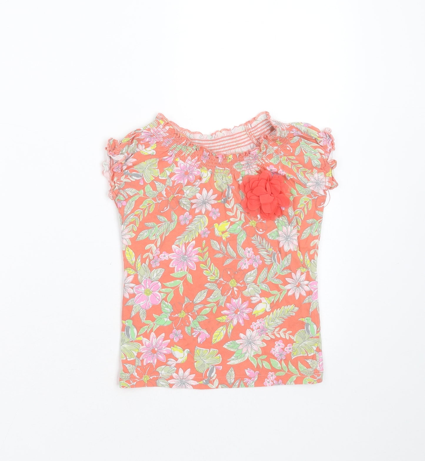 TU Girls Pink Floral Cotton Basic T-Shirt Size 18-24 Months Round Neck