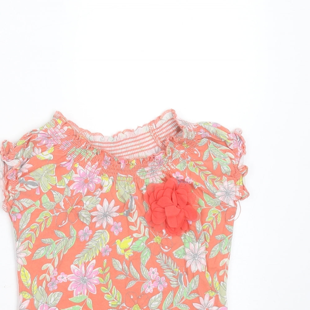 TU Girls Pink Floral Cotton Basic T-Shirt Size 18-24 Months Round Neck