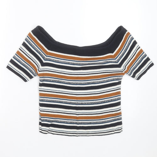 Primark Womens Blue Round Neck Striped Cotton Pullover Jumper Size 12