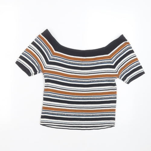 Primark Womens Blue Round Neck Striped Cotton Pullover Jumper Size 12