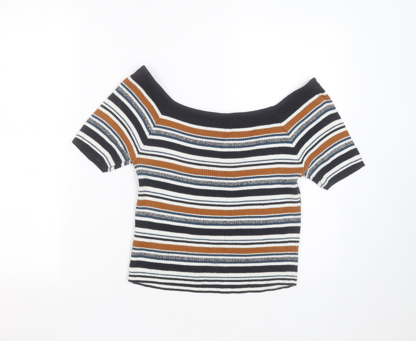 Primark Womens Blue Round Neck Striped Cotton Pullover Jumper Size 12