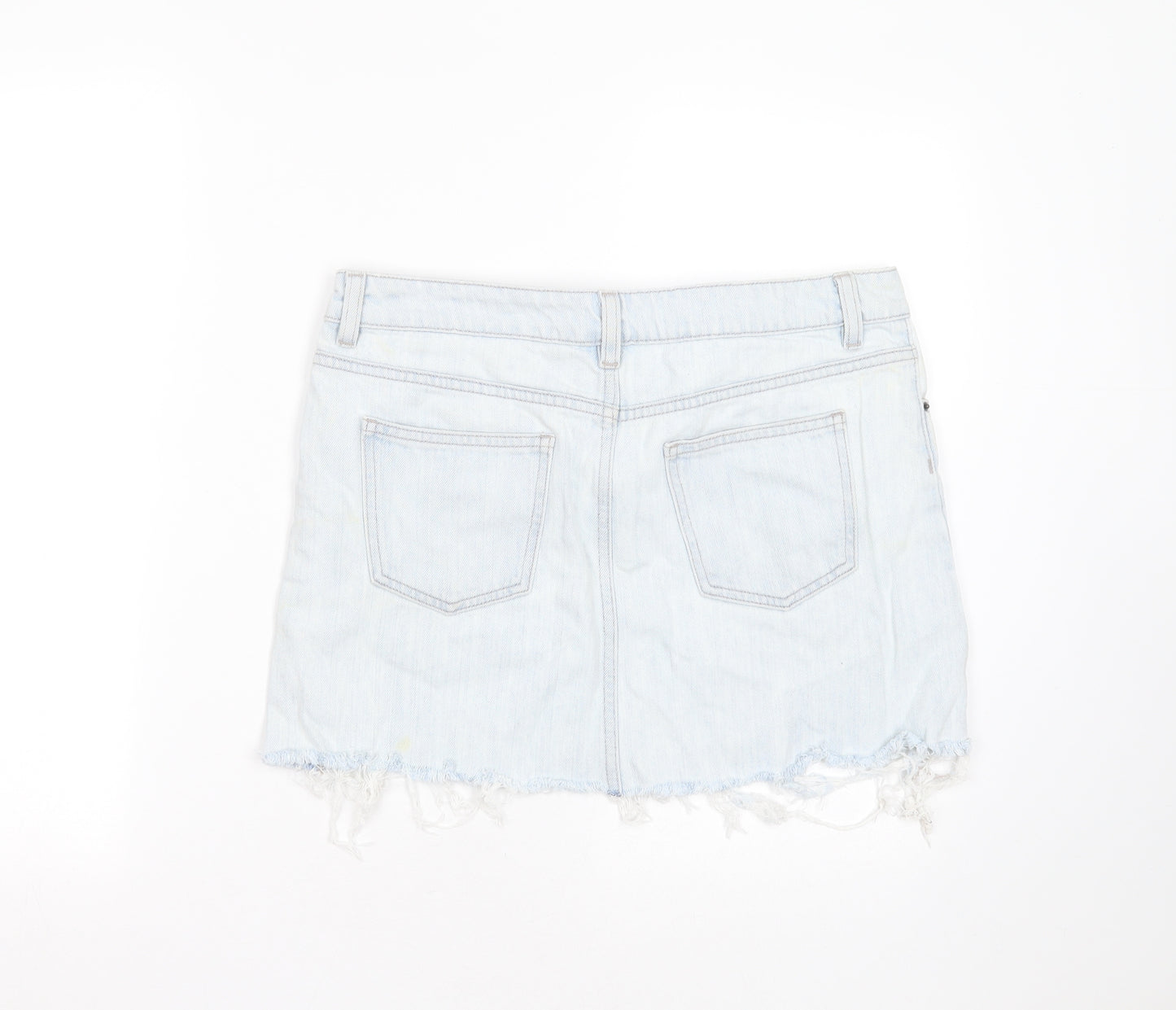 ASOS Womens Blue  Cotton Mini Skirt Size 10   Button - Distressed hem