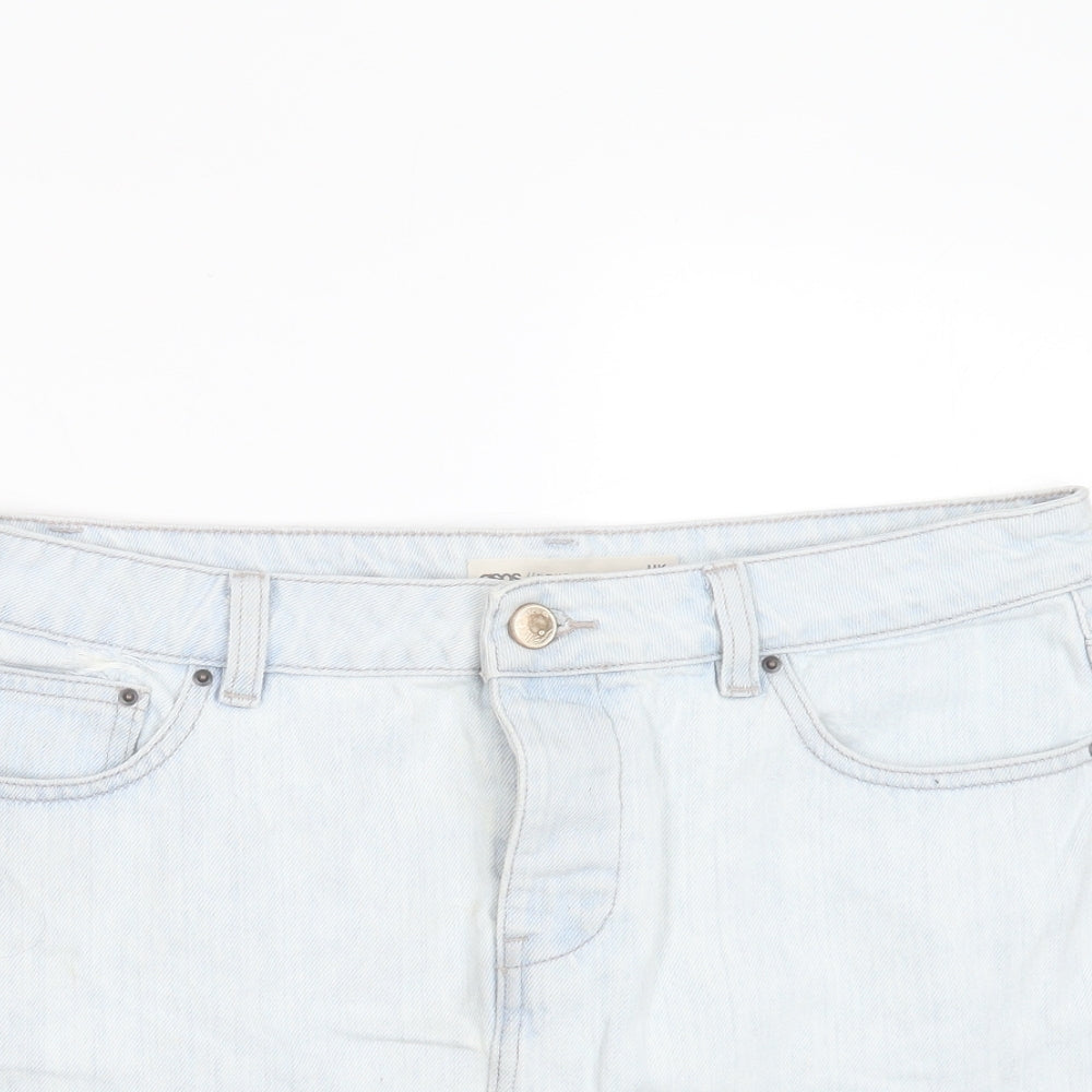 ASOS Womens Blue  Cotton Mini Skirt Size 10   Button - Distressed hem