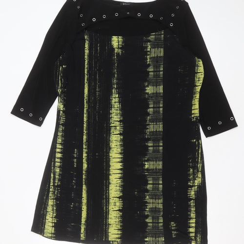 Klass Womens Black Geometric Polyester Shift  Size 18  Round Neck