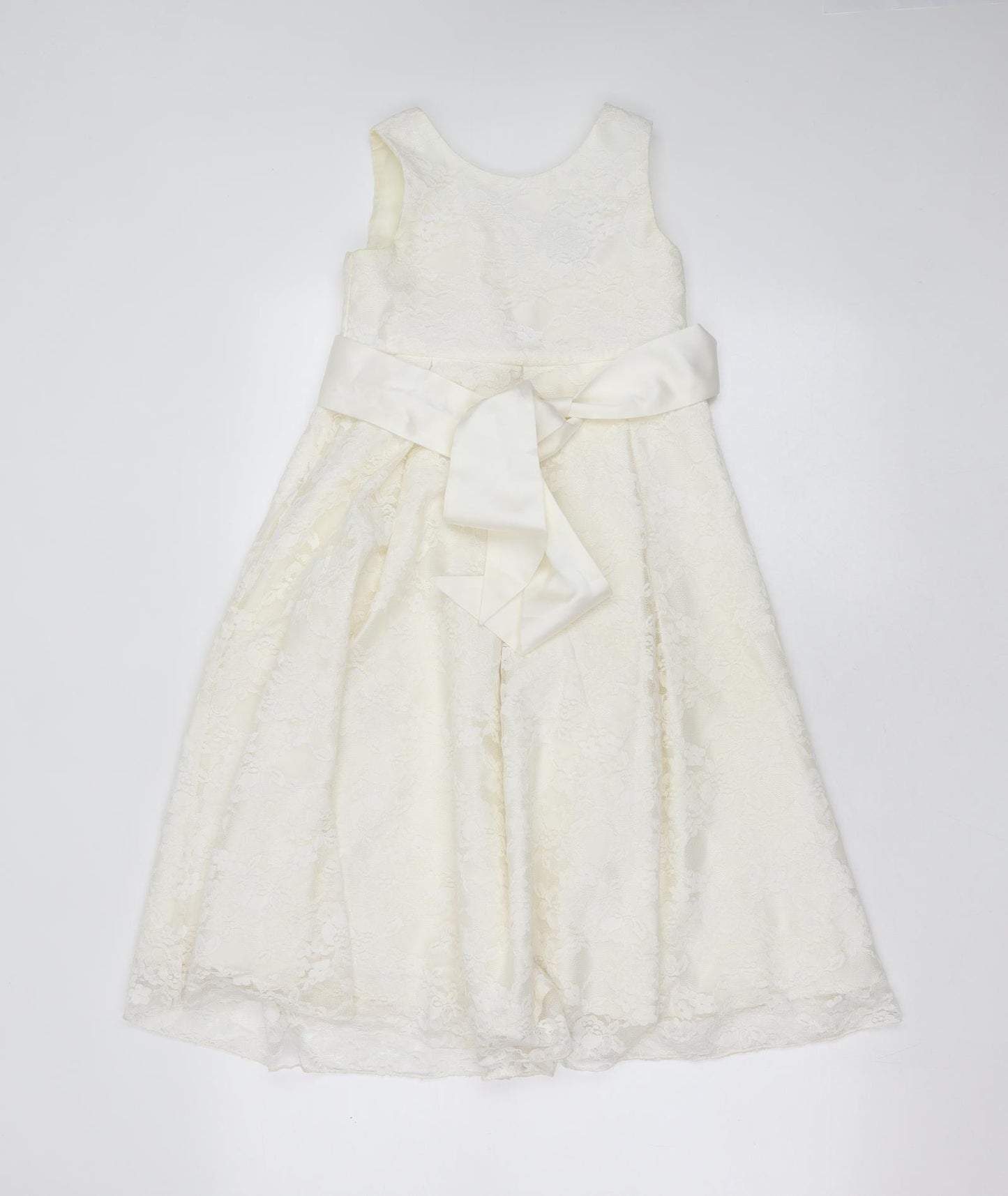 John Lewis Girls Ivory Floral Cotton Ball Gown  Size 7 Years  Round Neck