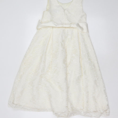 John Lewis Girls Ivory Floral Cotton Ball Gown  Size 7 Years  Round Neck