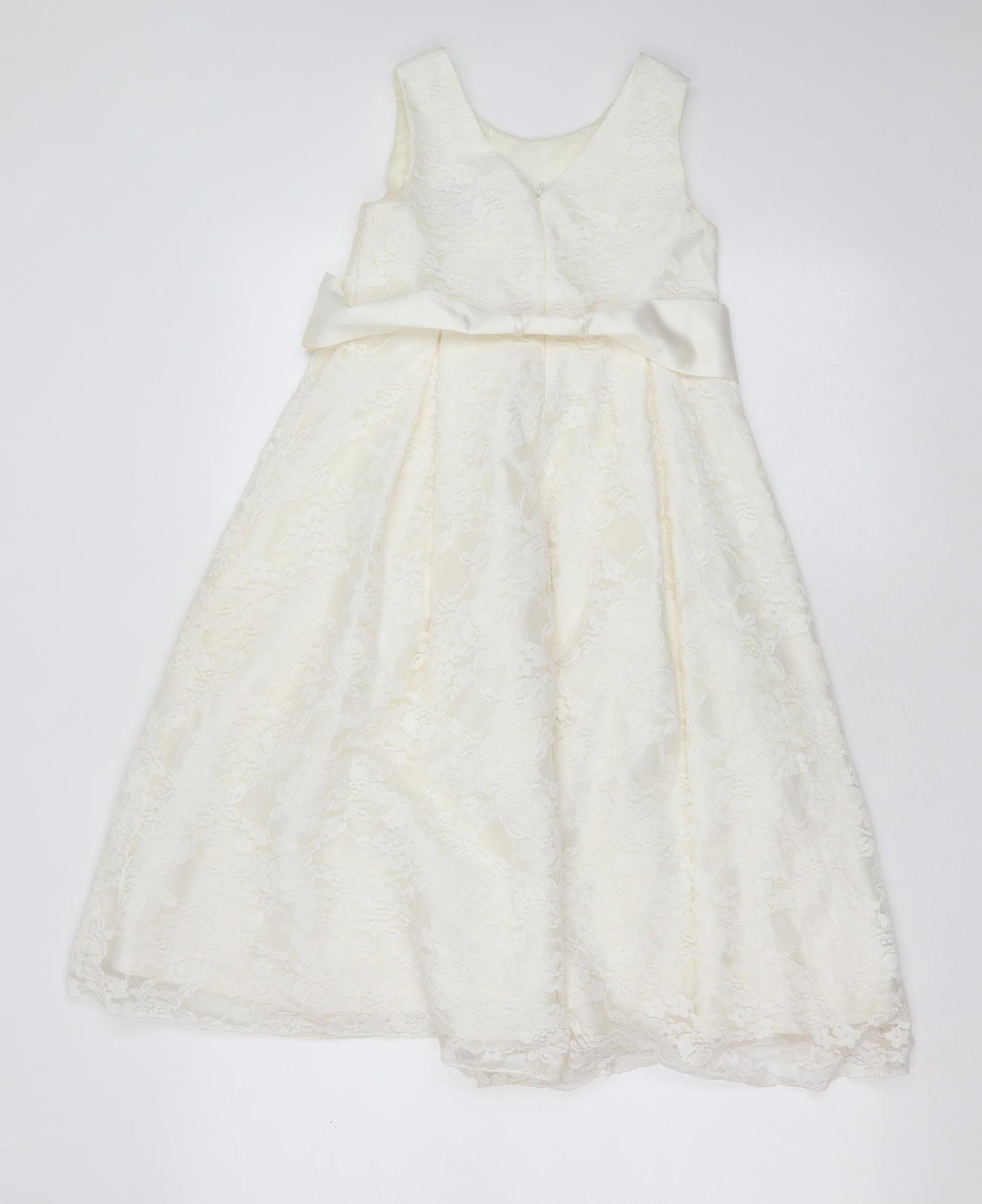 John Lewis Girls Ivory Floral Cotton Ball Gown  Size 7 Years  Round Neck