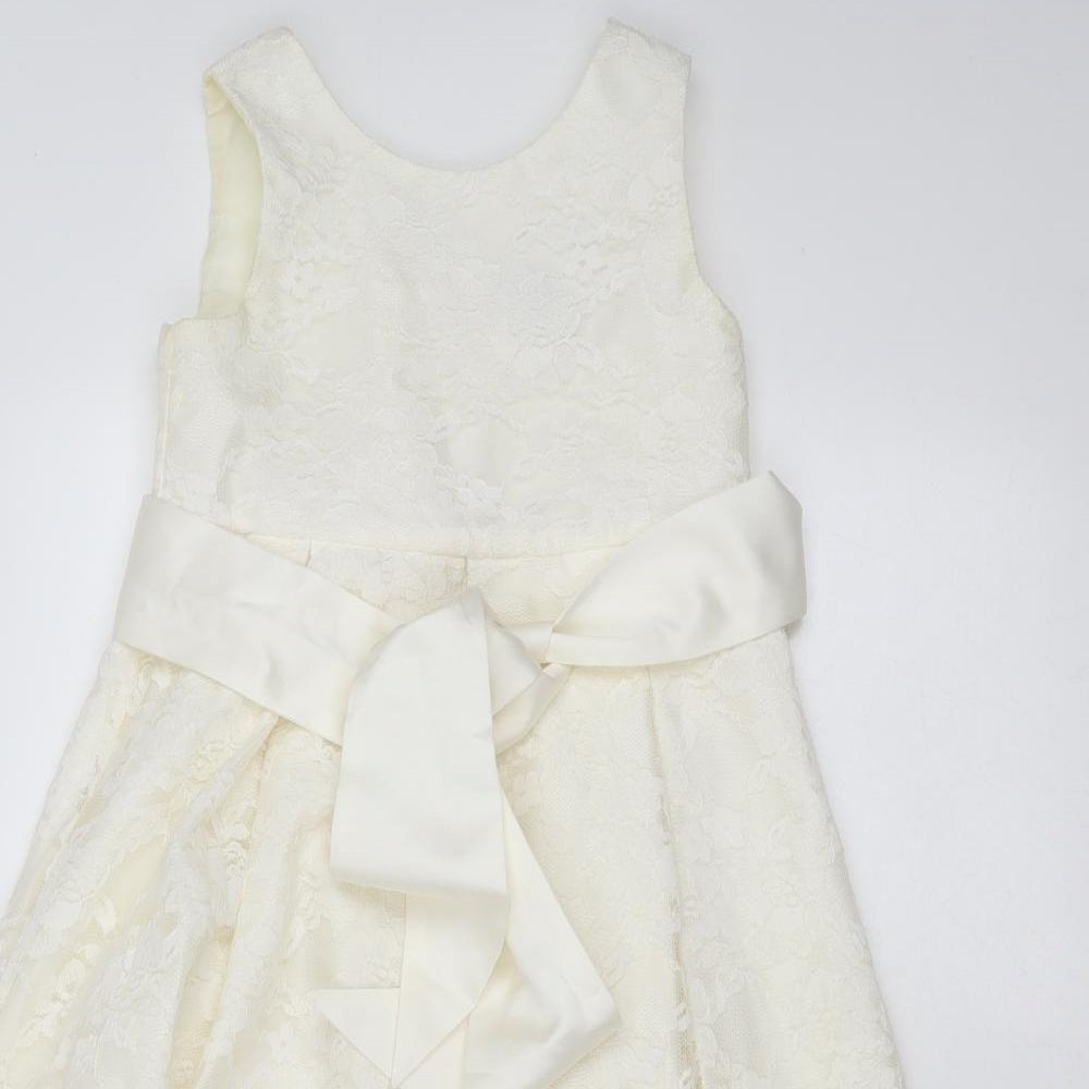 John Lewis Girls Ivory Floral Cotton Ball Gown  Size 7 Years  Round Neck