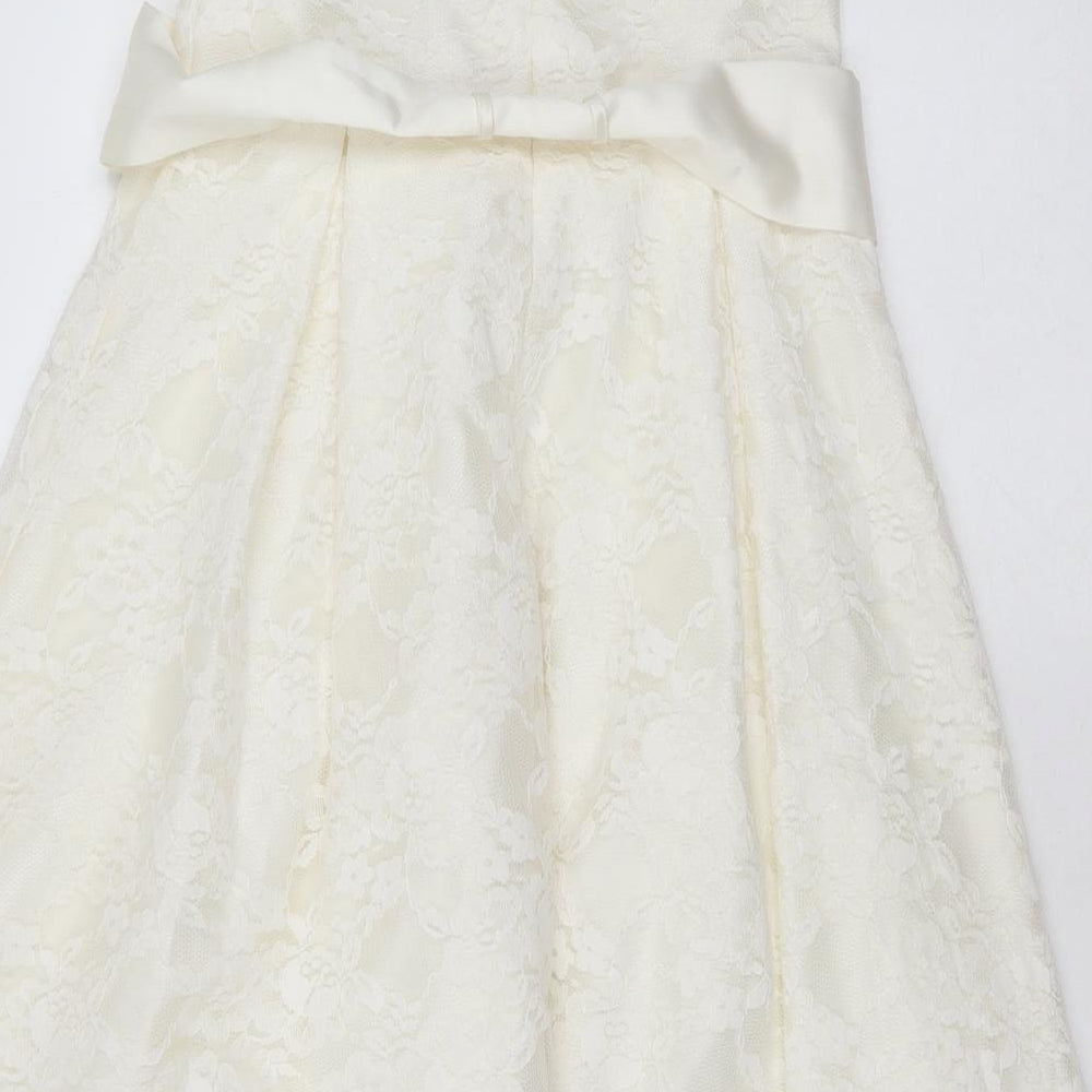 John Lewis Girls Ivory Floral Cotton Ball Gown  Size 7 Years  Round Neck