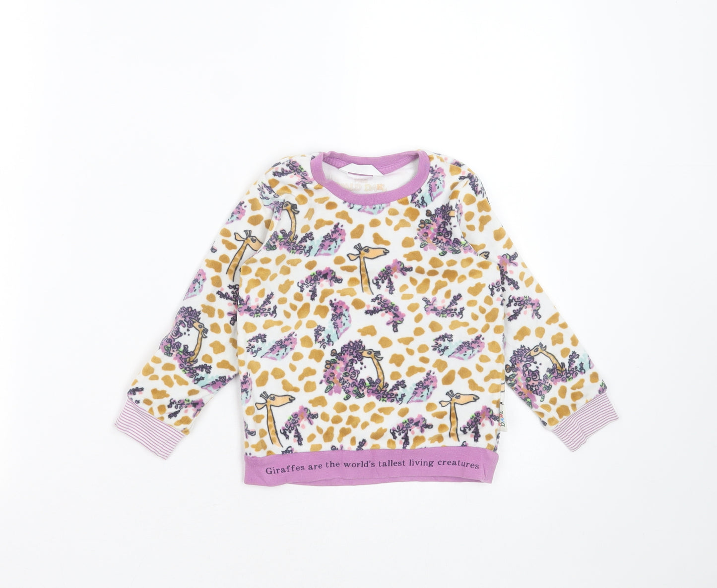 Marks and Spencer Girls Ivory Animal Print Polyester Top Pyjama Top Size 2-3 Years   - Giraffe Roald Dahl