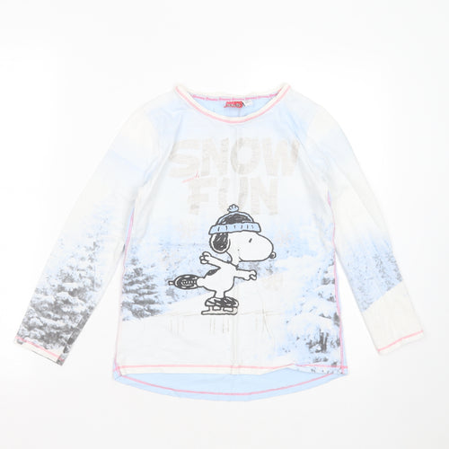 Peanuts Girls White Solid Cotton Blend Top Pyjama Top Size 9-10 Years   - snow much fun