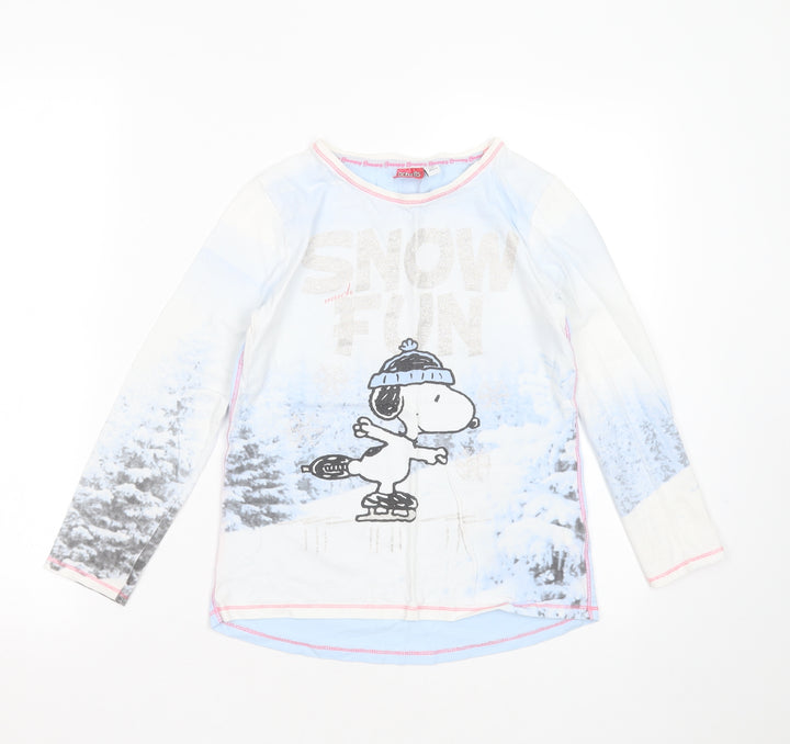 Peanuts Girls White Solid Cotton Blend Top Pyjama Top Size 9-10 Years - snow much fun