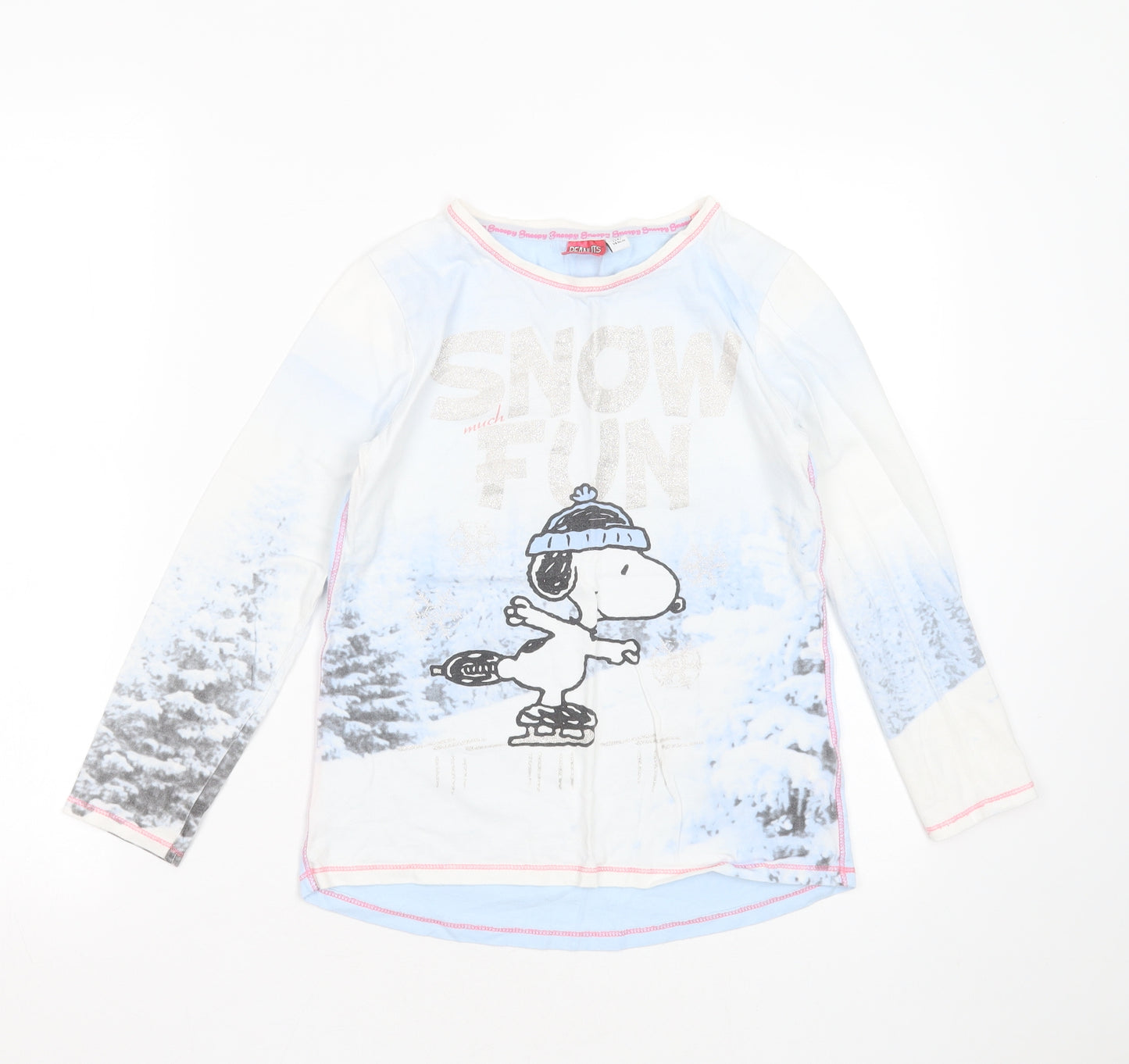Peanuts Girls White Solid Cotton Blend Top Pyjama Top Size 9-10 Years   - snow much fun