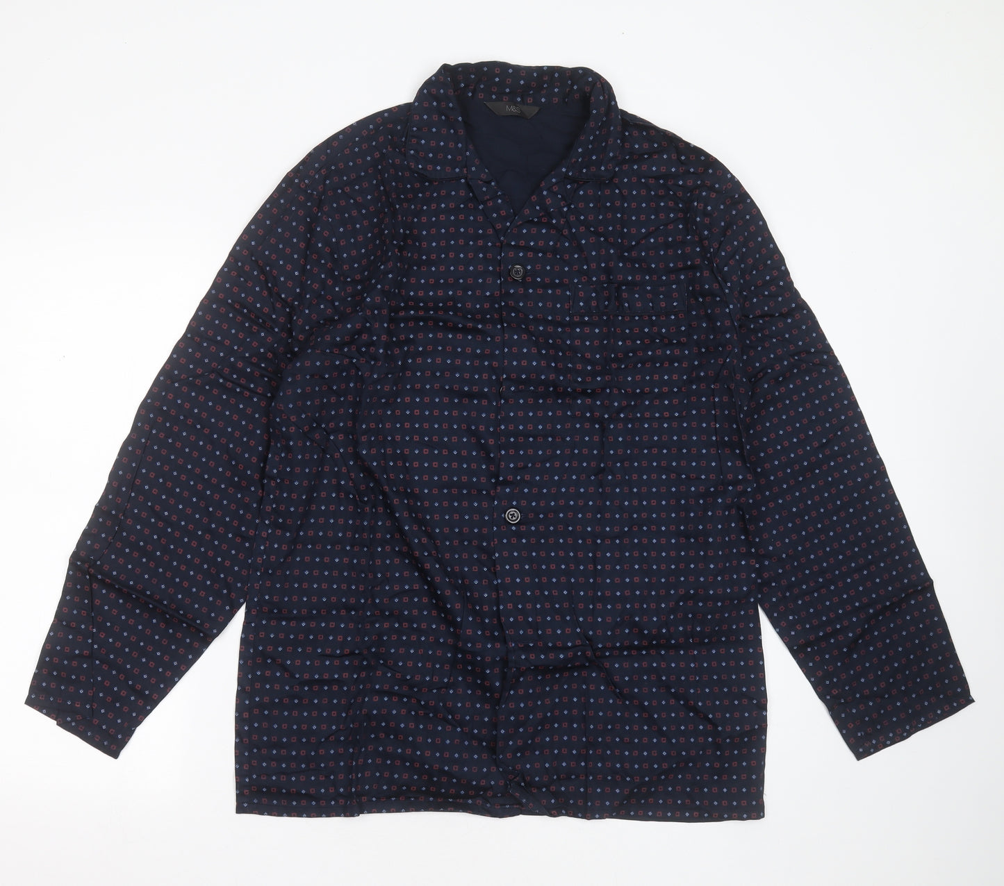 Marks and Spencer Mens Blue Geometric Cotton  Pyjama Top Size M  Button
