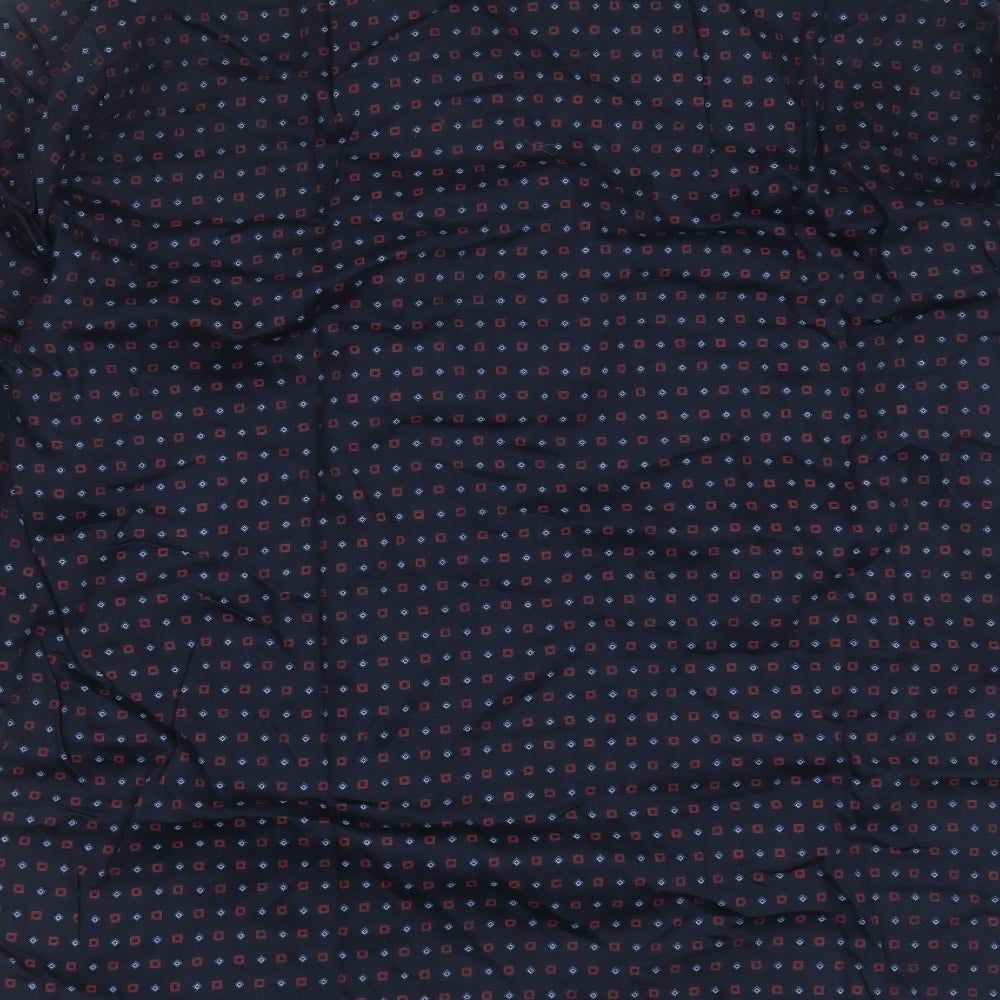 Marks and Spencer Mens Blue Geometric Cotton  Pyjama Top Size M  Button