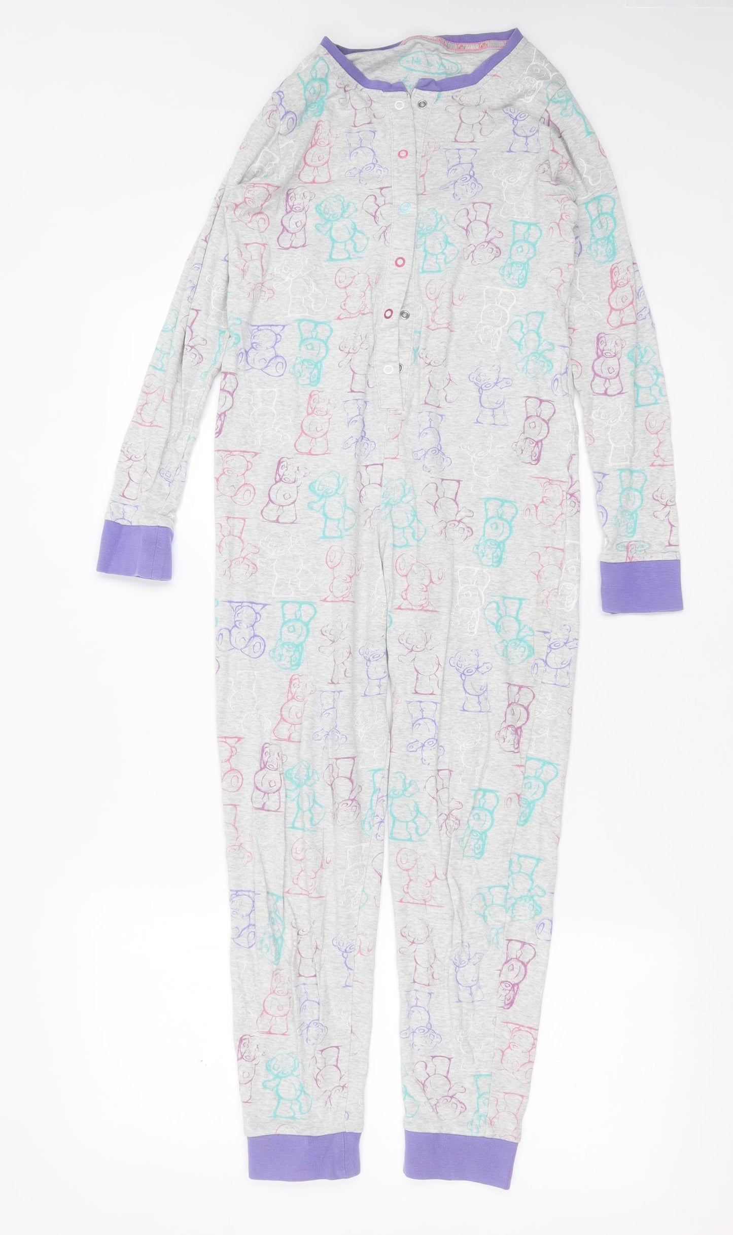 Marks and Spencer Girls Grey Solid Cotton  One Piece Size 11-12 Years  Button - me to you onesie