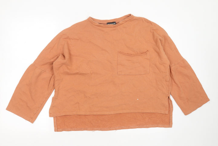 PRETTYLITTLETHING Womens Brown  Cotton Pullover Sweatshirt Size 10   - cropped