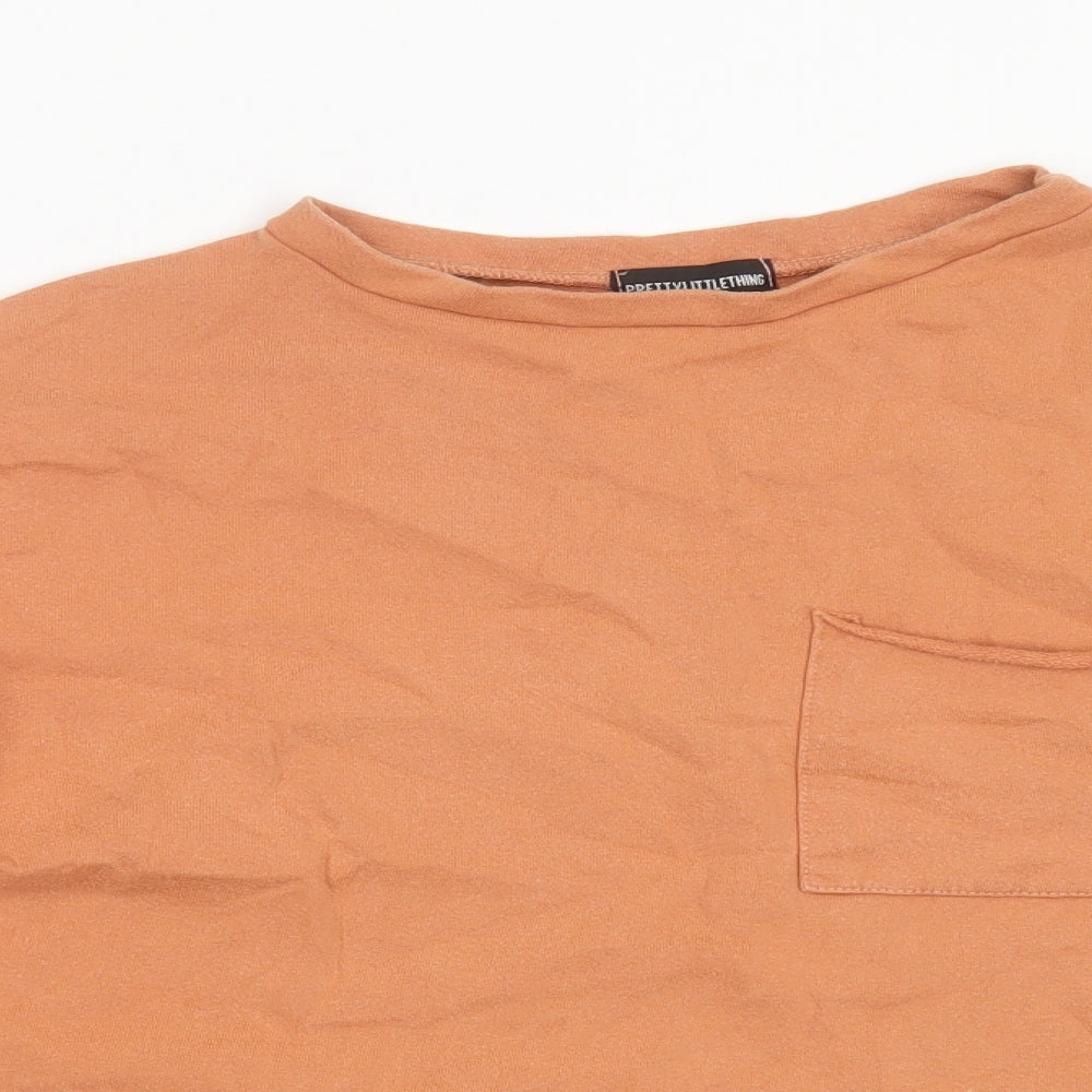 PRETTYLITTLETHING Womens Brown  Cotton Pullover Sweatshirt Size 10   - cropped
