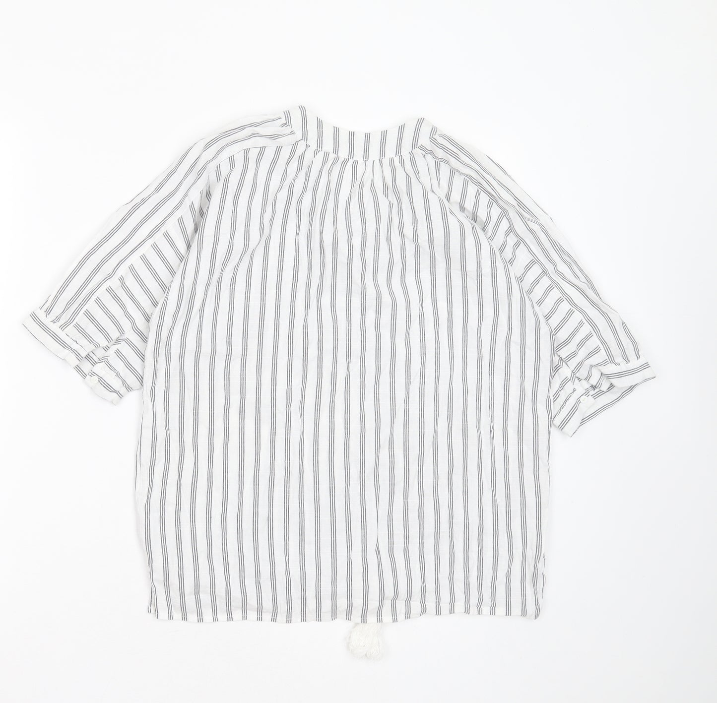 Preworn Womens White Striped Polyester Basic Blouse Size S V-Neck