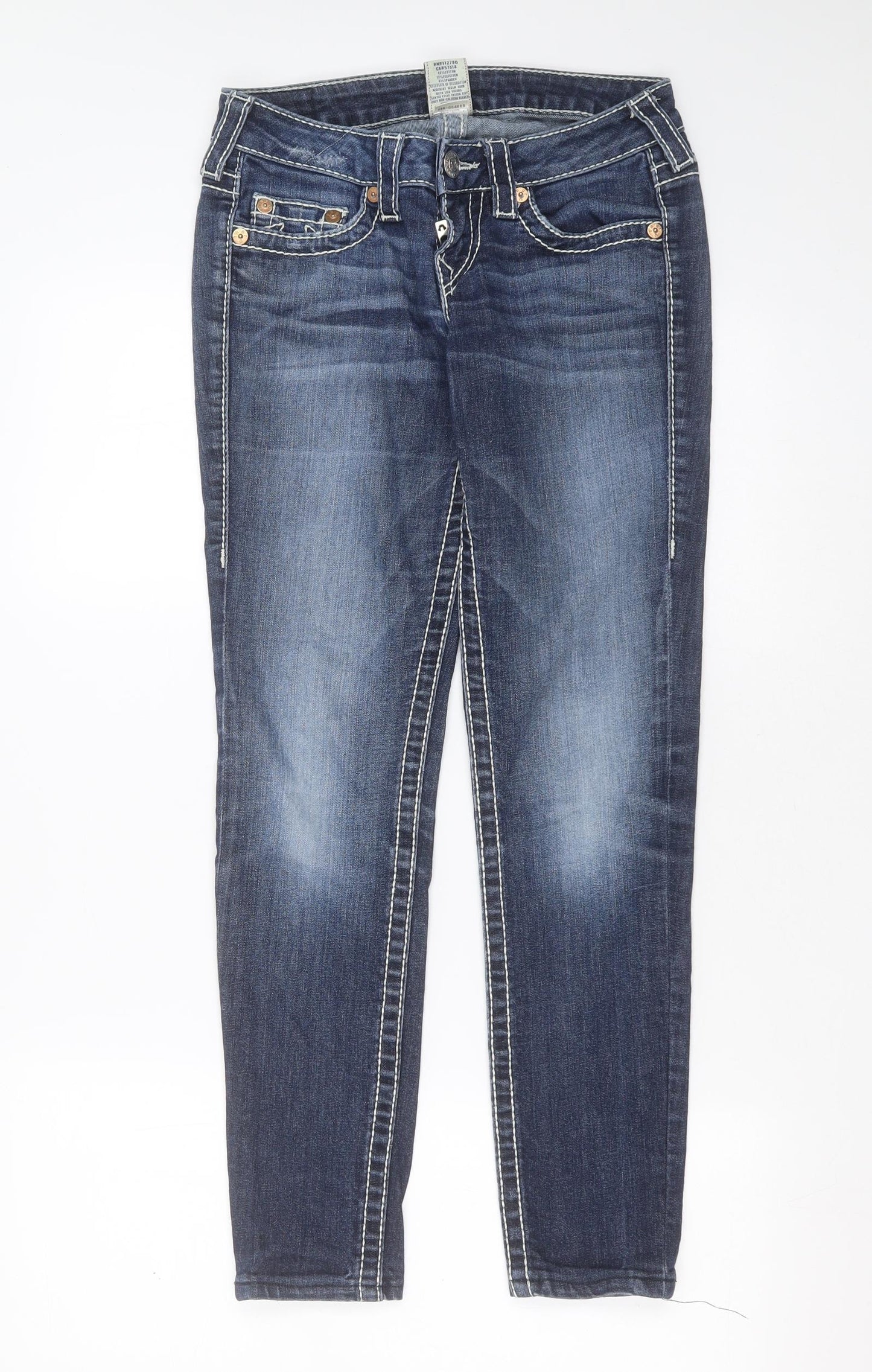 True Religion Womens Blue  Cotton Skinny Jeans Size 26 in L28 in Extra-Slim Zip