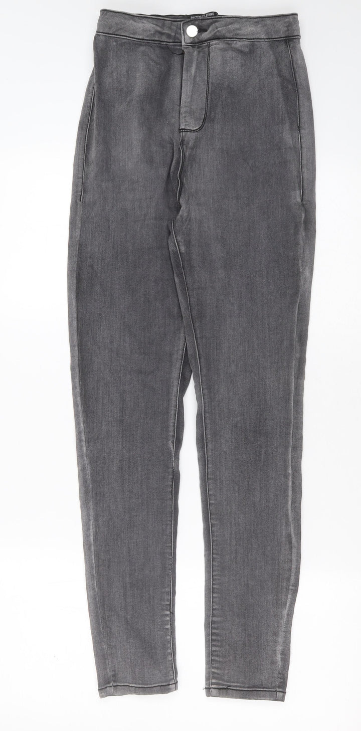 PRETTYLITTLETHING Womens Grey Cotton Skinny Jeans Size 10 L28 in Extra-Slim