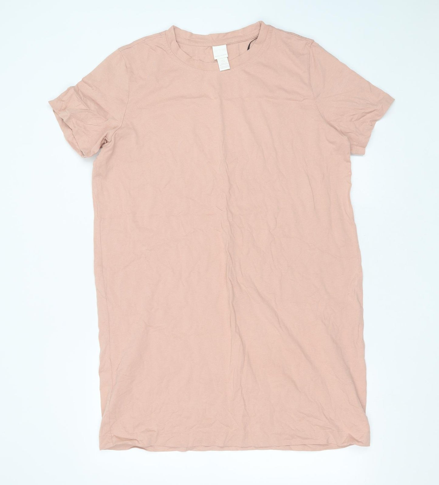 H&M Womens Pink  Cotton T-Shirt Dress  Size L  Round Neck
