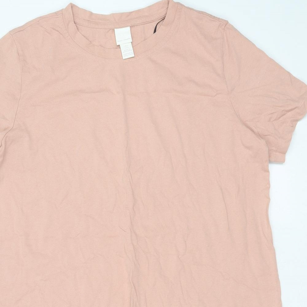 H&M Womens Pink  Cotton T-Shirt Dress  Size L  Round Neck