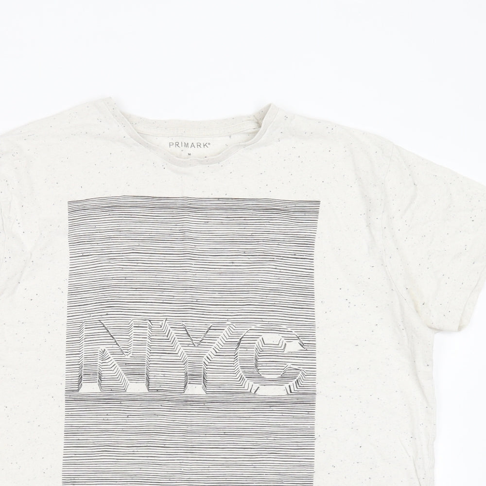 Primark Mens Beige  Cotton  T-Shirt Size M Round Neck  - NYC
