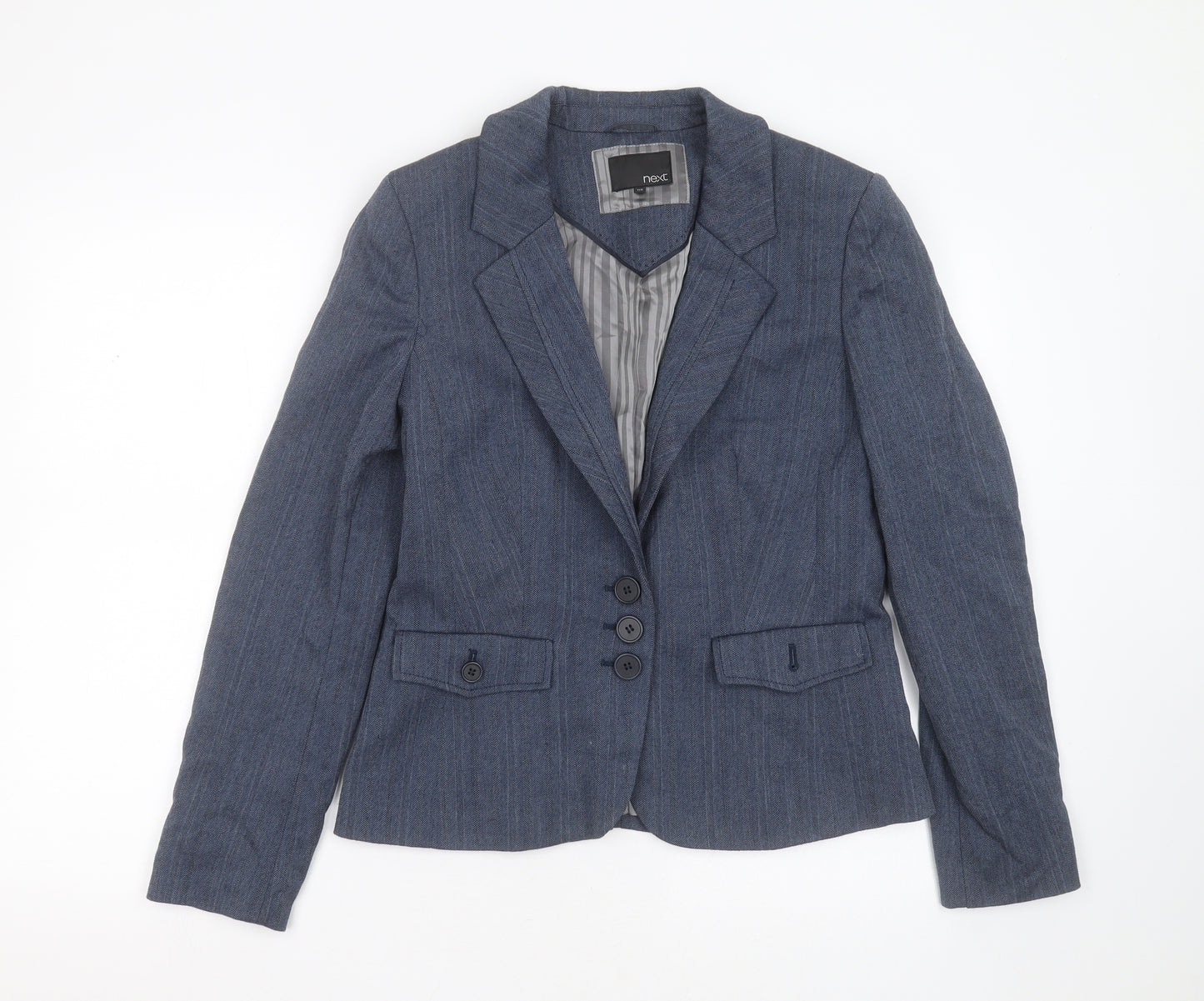 NEXT Womens Blue Herringbone Polyester Jacket Suit Jacket Size 12