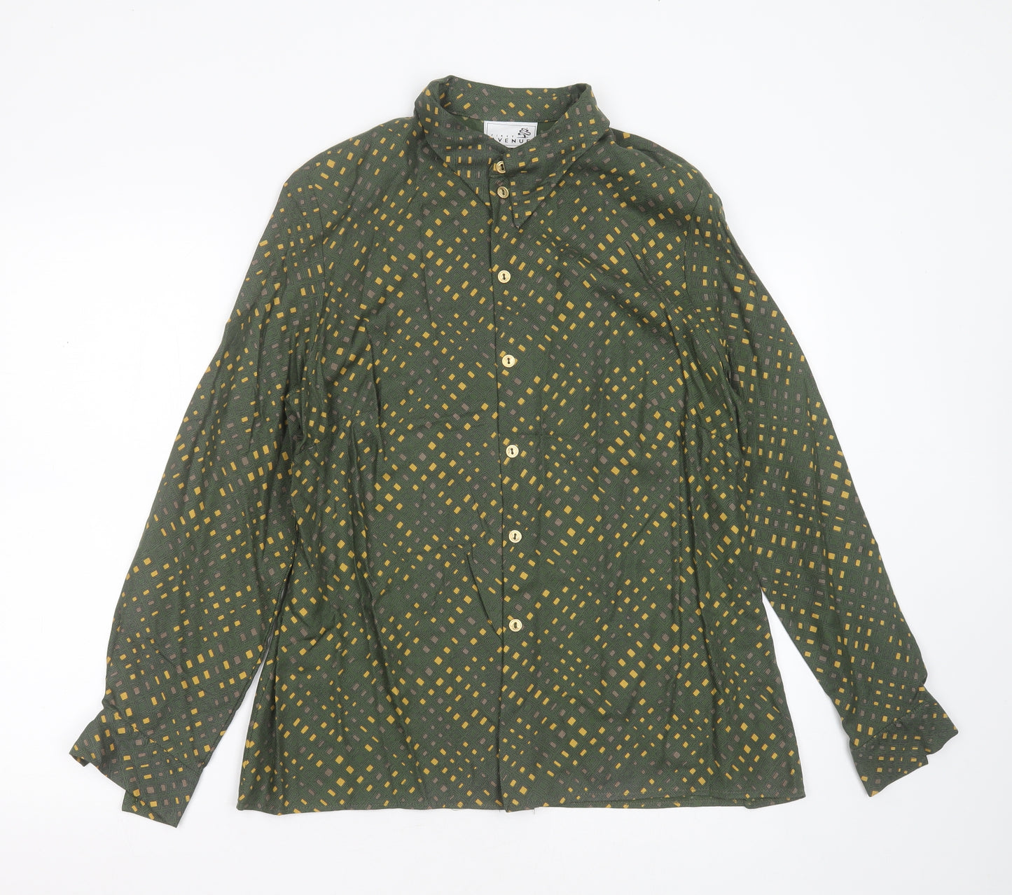 FIRST AVENUE  Womens Green Geometric Viscose Basic Blouse Size 16 Collared