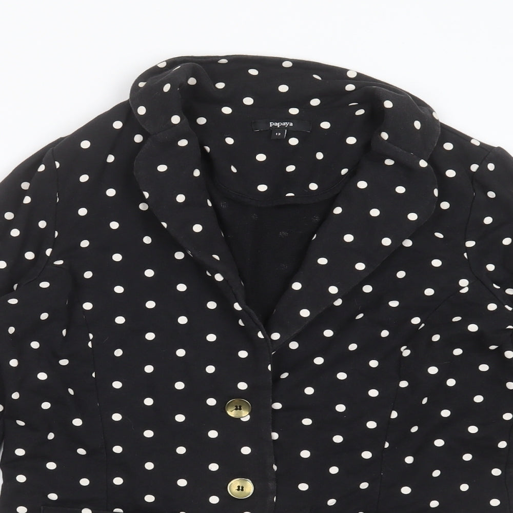 Papaya Womens Black Polka Dot Cotton Jacket Blazer Size 12