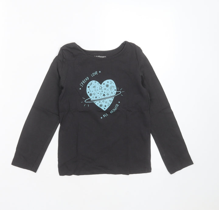 INEXTENSO Girls Grey Cotton Basic T-Shirt Size 8 Years Round Neck - heart