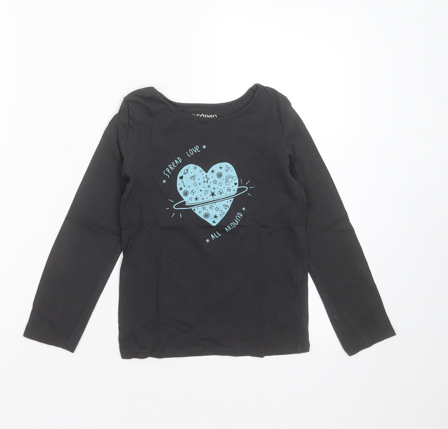 INEXTENSO Girls Grey  Cotton Basic T-Shirt Size 8 Years Round Neck  - heart